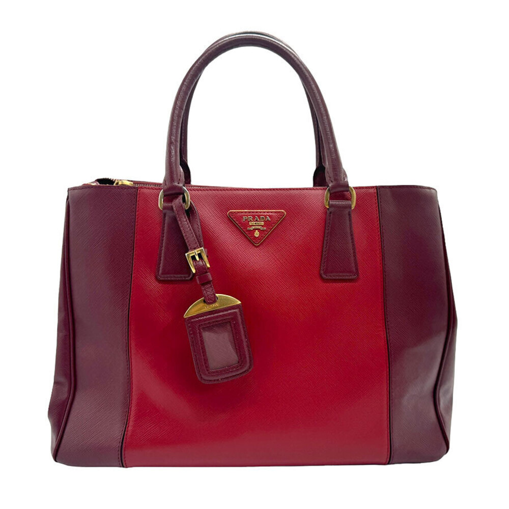 Prada Saffiano Lux Leather Double Zip Tote Shoulder Bag Red
